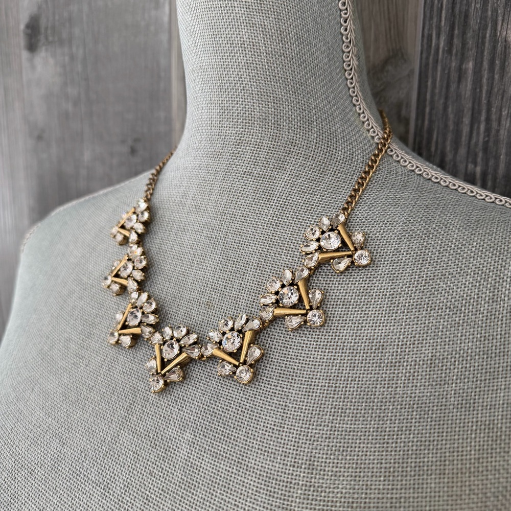 J. Crew Gold-Tone Crystal Statement Art Deco Inspired Necklace